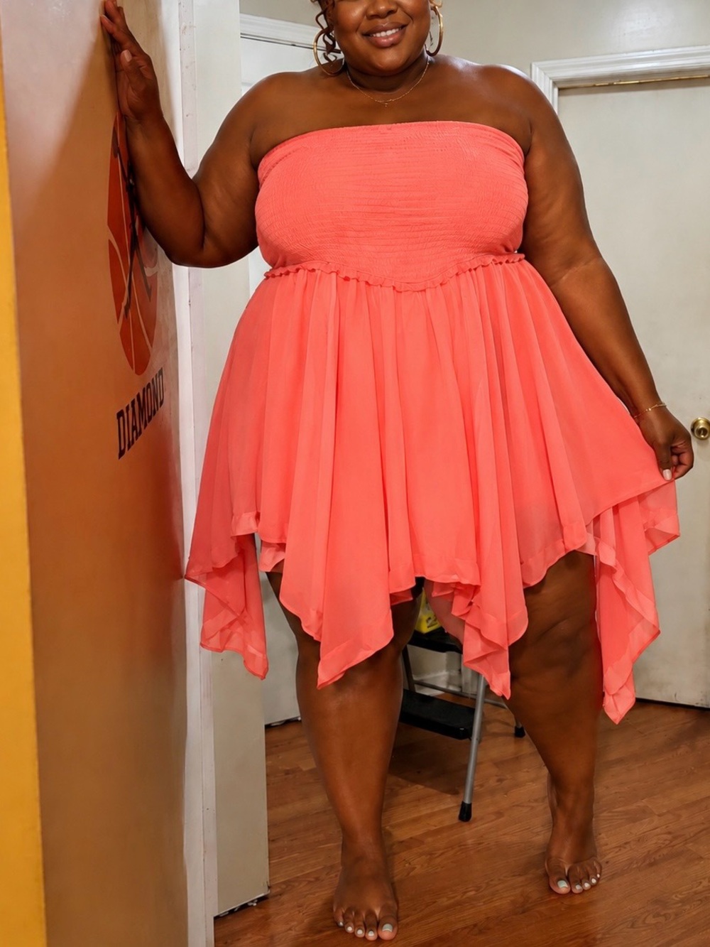 T.J.Maxx Coral Strapless Flowy Mini Dress